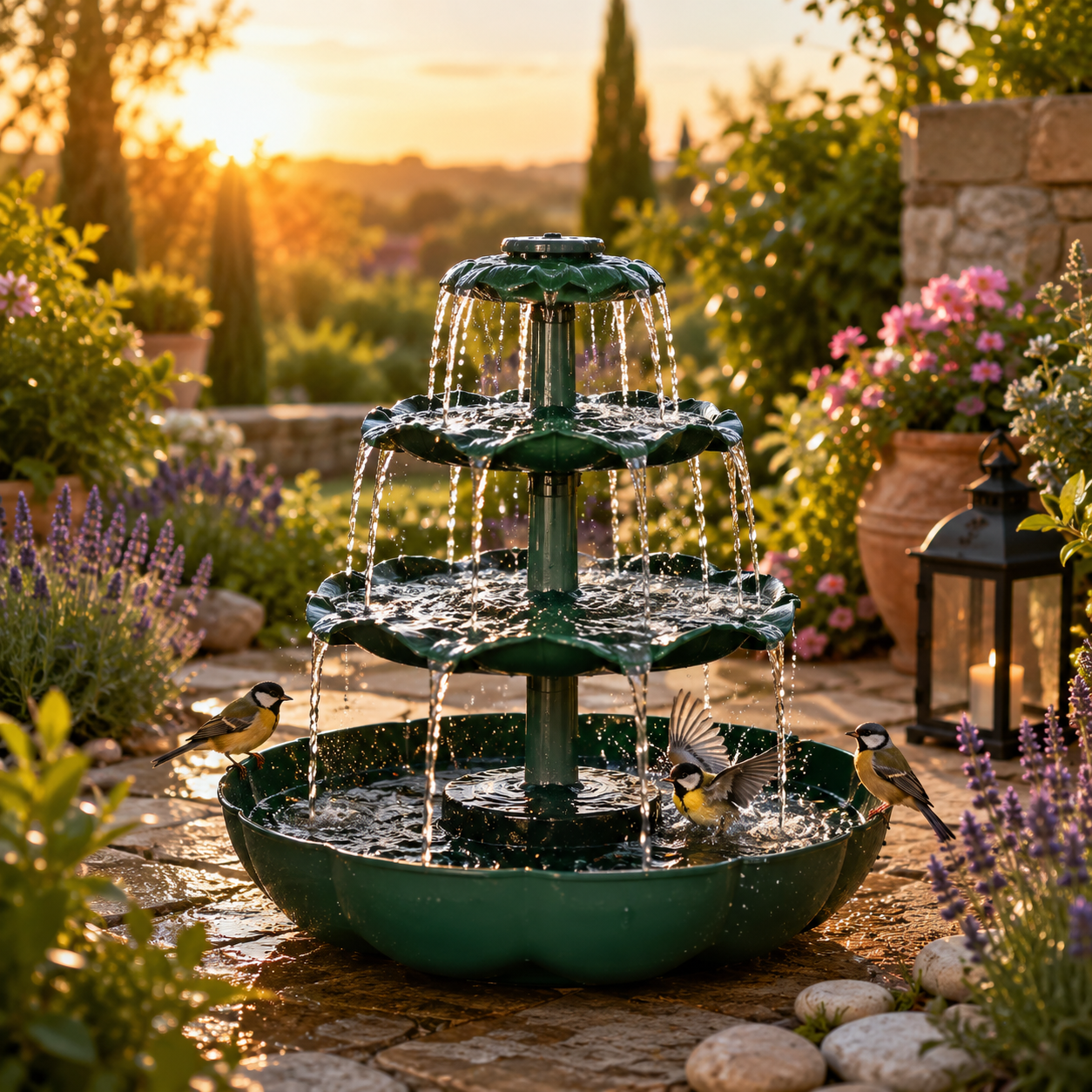 Fontaine Solaire 3 Niveaux – Bain d'Oiseaux pour Jardin & Terrasse - Vent de Lumière
