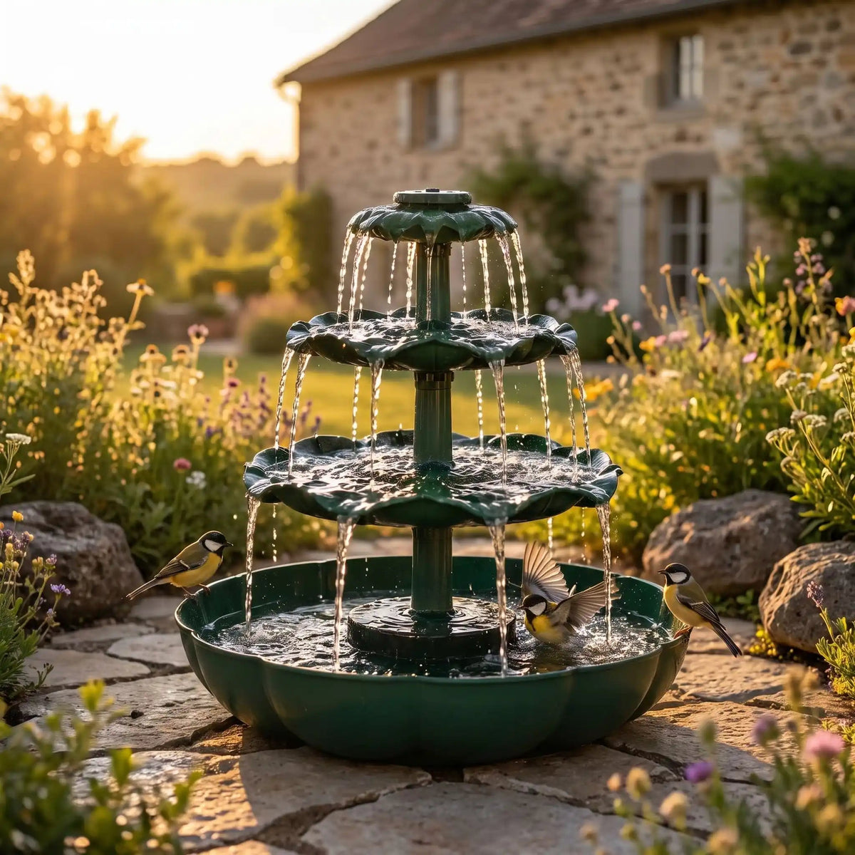 Fontaine Solaire 3 Niveaux – Cascade pour Jardin - Vent de Lumière
