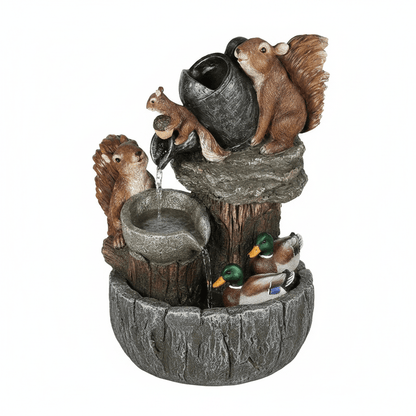 Fontaine Solaire Animaux Résine – Canard & Écureuil LED Jardin - Vent de Lumière