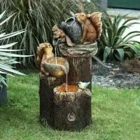 Fontaine Solaire Animaux Résine – Canard & Écureuil LED Jardin - Vent de Lumière