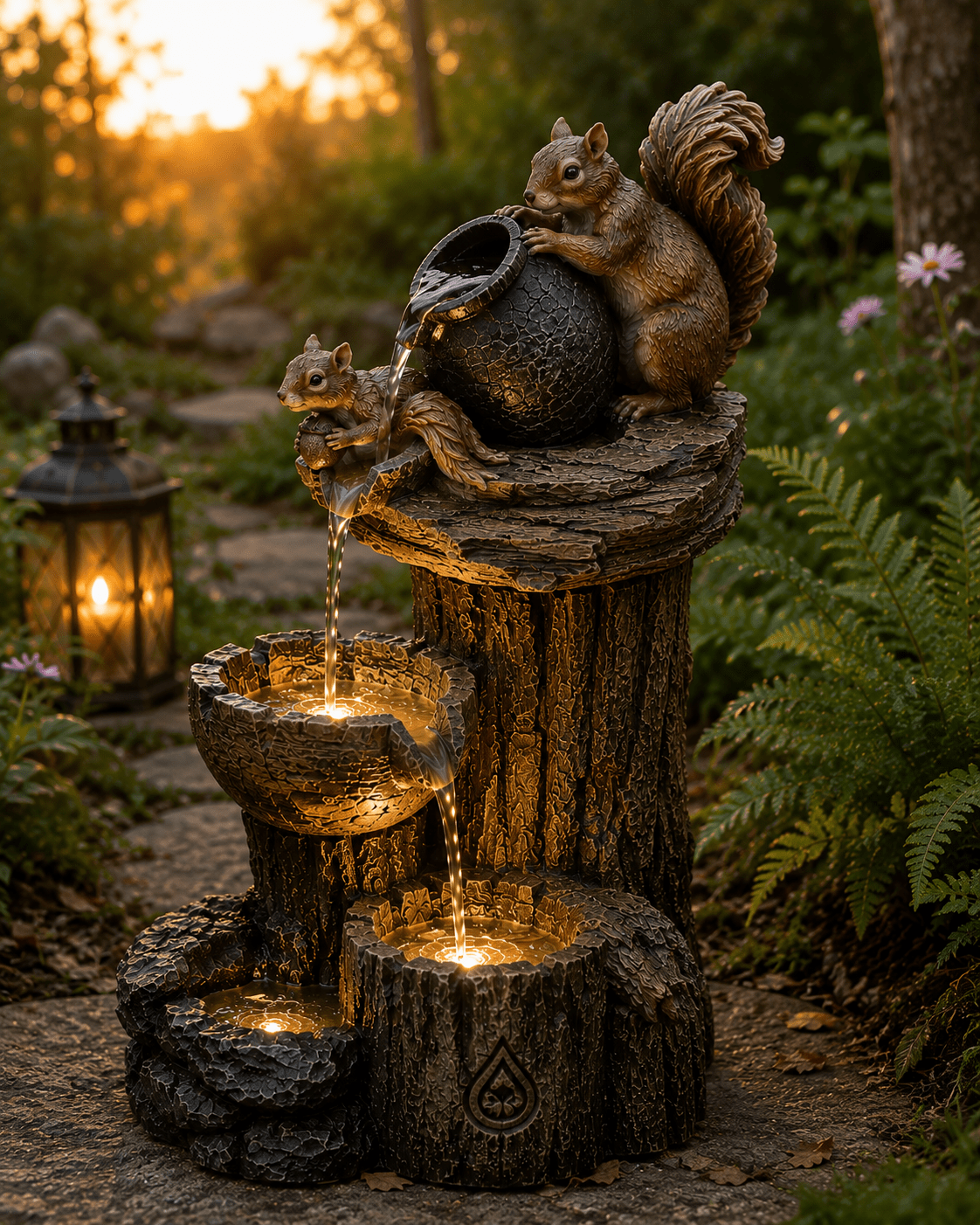 Fontaine Solaire Canard & Écureuil LED - Vent de Lumière