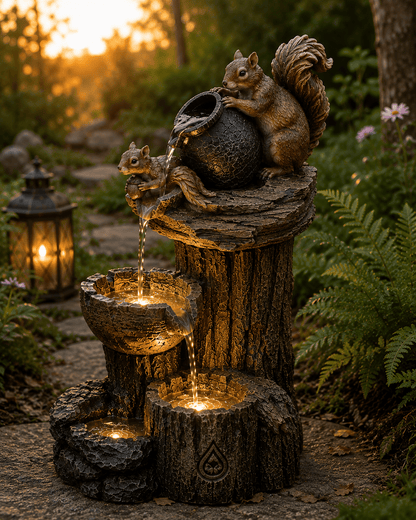 Fontaine Solaire Canard & Écureuil LED - Vent de Lumière