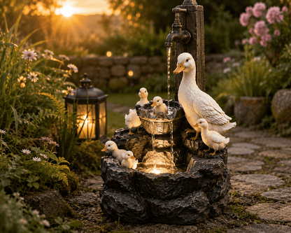 Fontaine Solaire Canard & Écureuil LED - Vent de Lumière