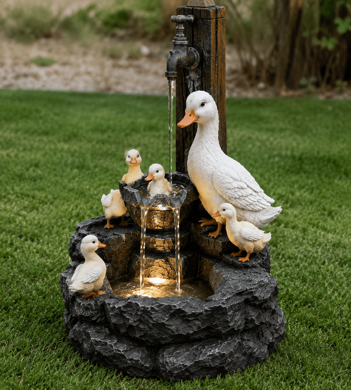 Fontaine Solaire Canard & Écureuil LED - Vent de Lumière