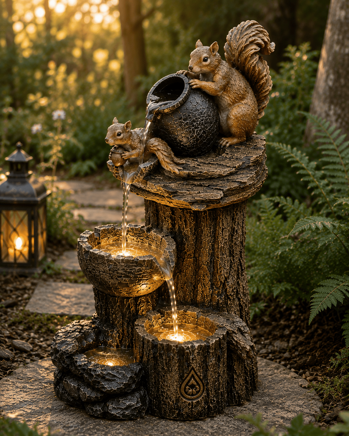 Fontaine Solaire Canard & Écureuil LED - Vent de Lumière