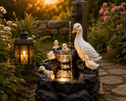Fontaine Solaire Canard & Écureuil LED - Vent de Lumière
