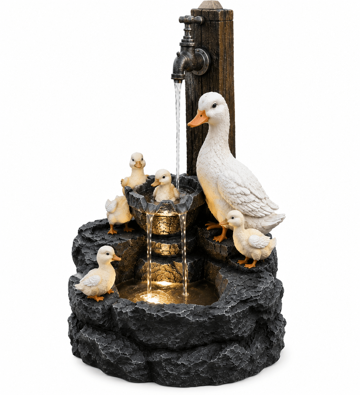 Fontaine Solaire Canard & Écureuil LED - Vent de Lumière
