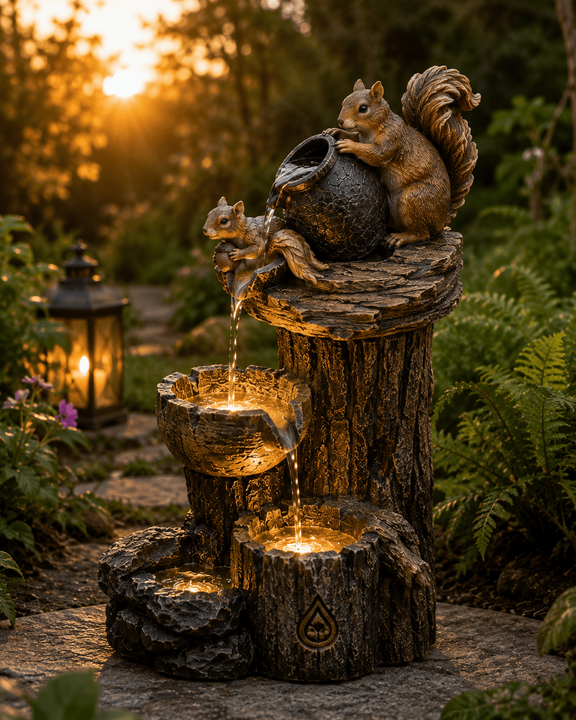 Fontaine Solaire Canard & Écureuil LED - Vent de Lumière
