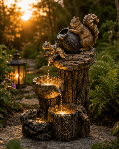 Fontaine Solaire Canard & Écureuil LED - Vent de Lumière
