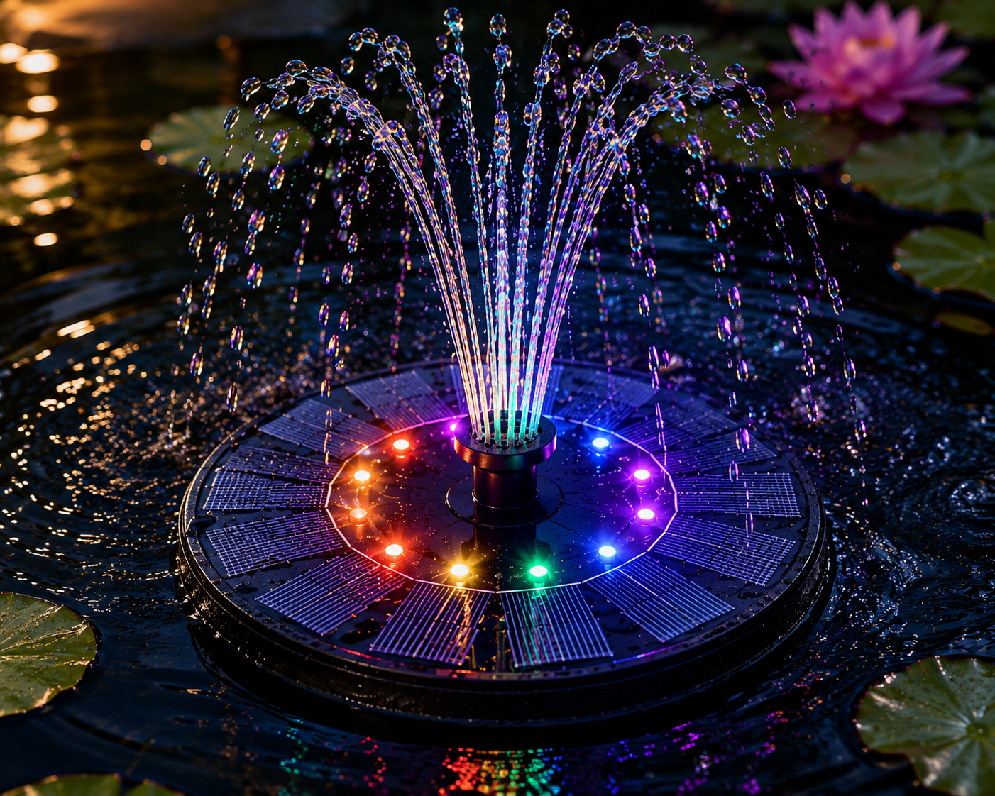 Fontaine Solaire LED – Jet d'Eau Coloré pour Bassin & Étang - Vent de Lumière