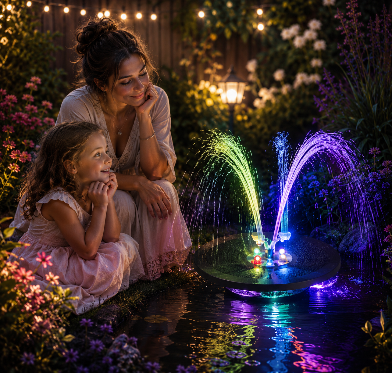 Fontaine Solaire LED – Jet d’Eau Coloré pour Bassin & Étang - Vent de Lumière