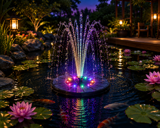 Fontaine Solaire LED – Jet d'Eau Coloré pour Bassin & Étang - Vent de Lumière