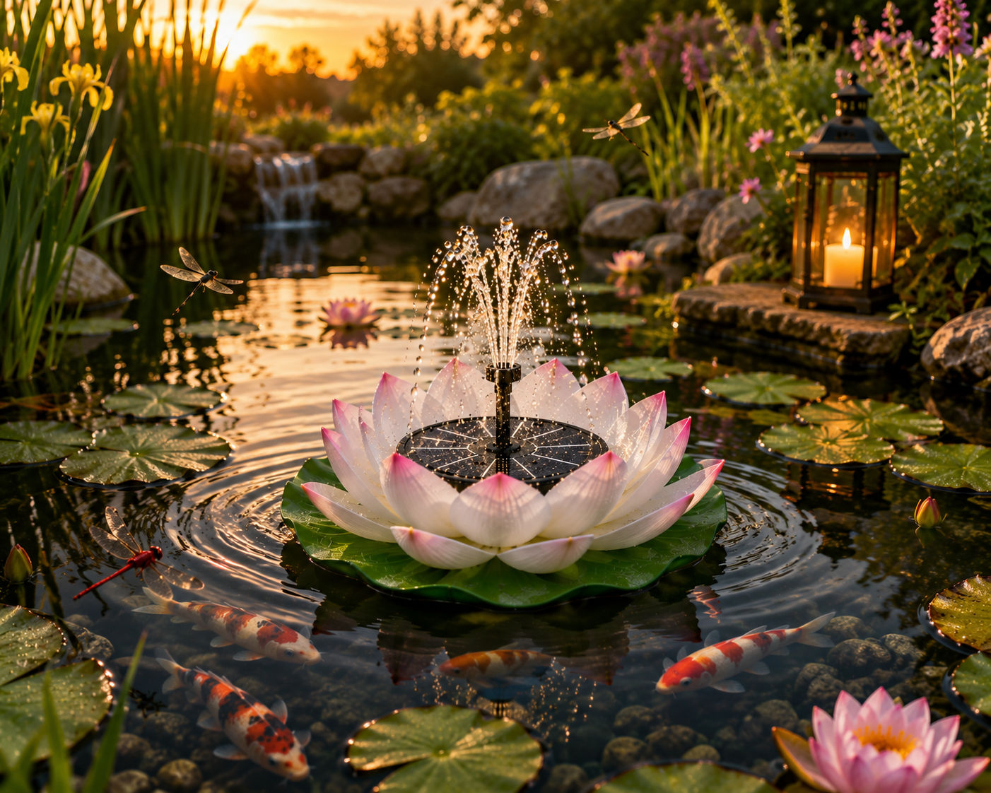 Fontaine Solaire Lotus Flottante – Bassin, Étang & Jardin - Vent de Lumière