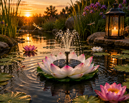 Fontaine Solaire Lotus Flottante – Bassin, Étang & Jardin - Vent de Lumière